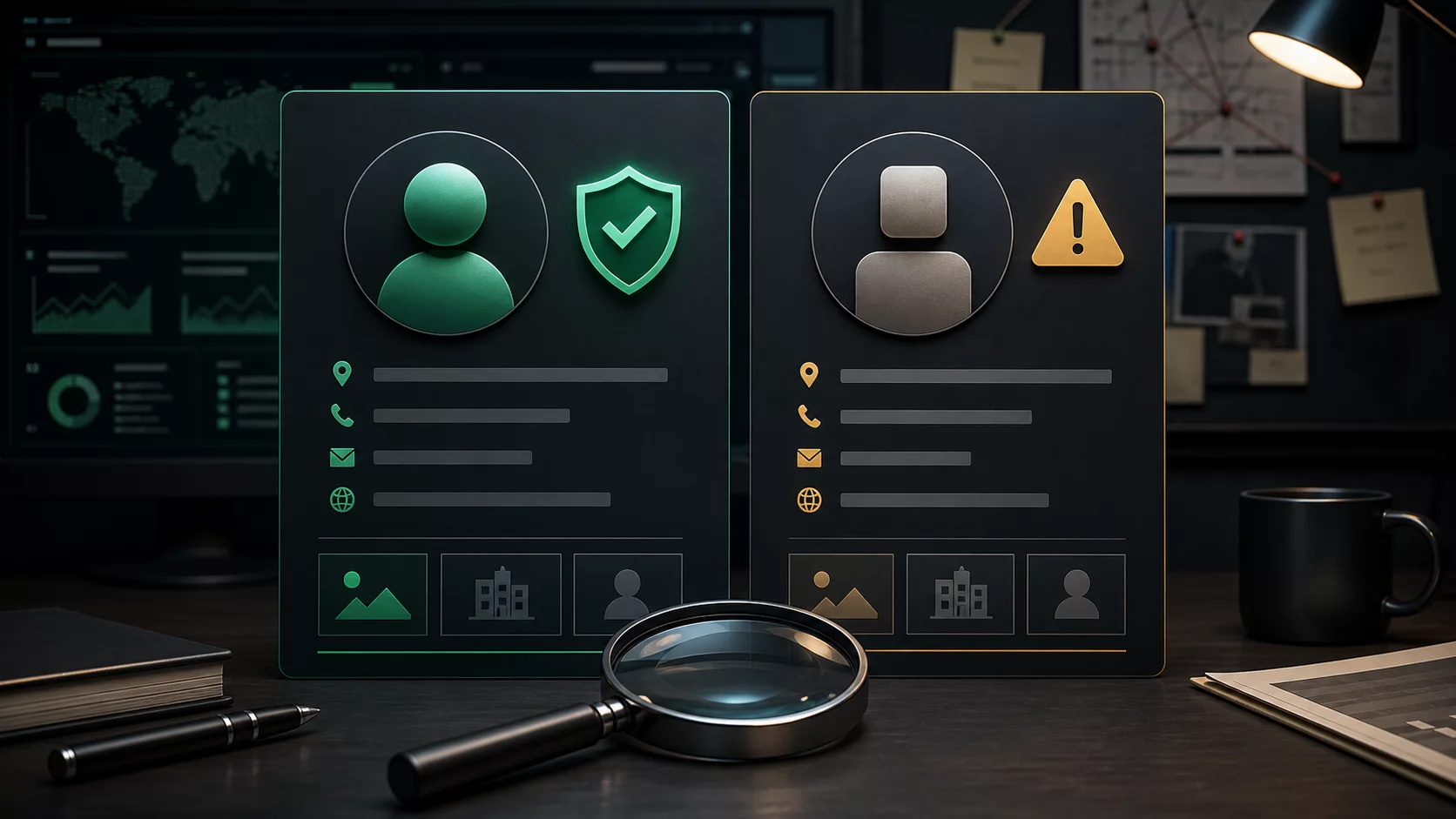 Conceptual side-by-side comparison of a verified public business profile and a possible lookalike