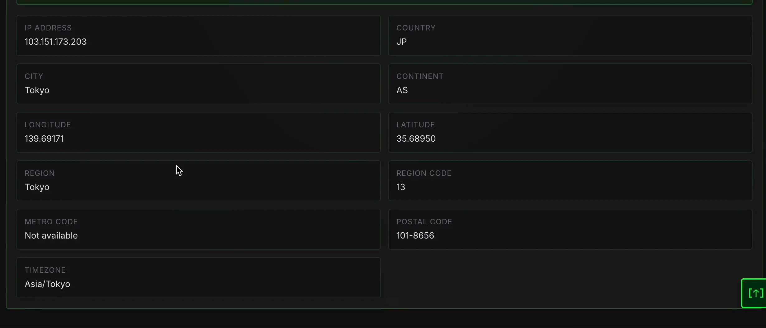 SpiderFoot.tools IP Intelligence showing Cloudflare visitor header fields for the current connection