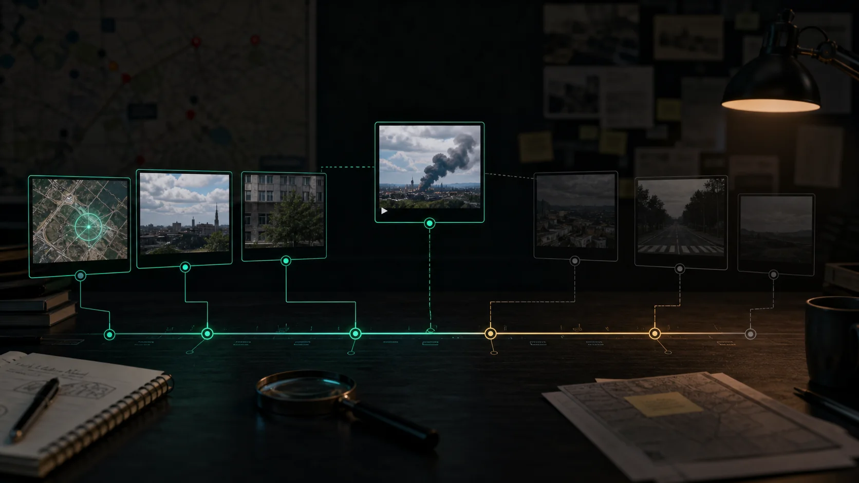 Conceptual timeline showing media evidence and independent corroboration sources
