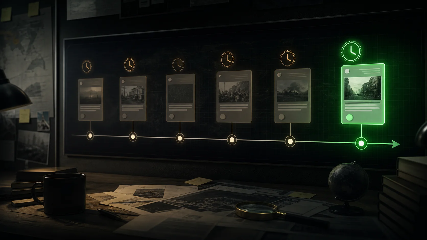 Conceptual timeline of public sources being checked for date and context